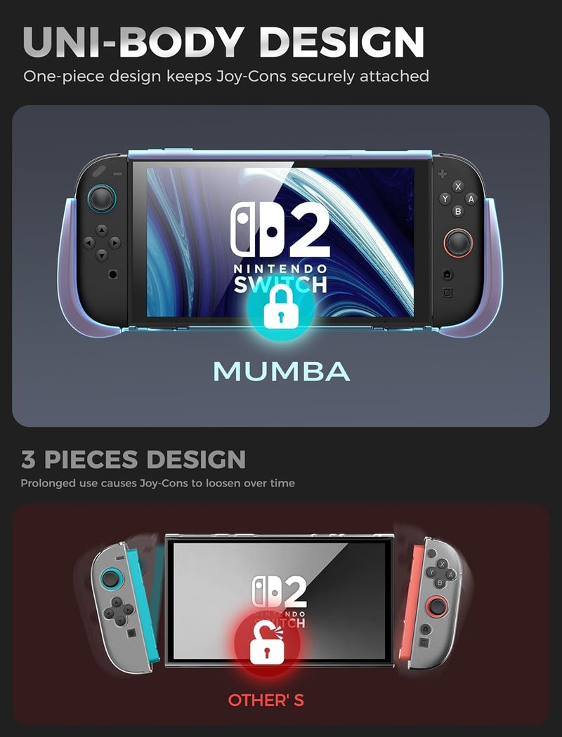 Mumba Dockable for Nintendo Switch 2 Case with Flip Stand, [Titan] Ergonomic Switch 2 Grip Protective Cover Holds 5 Game Cards & 2 TF Cards TPU Accessories and Quick-Release Joy-Con Design (Violt) - Image 3